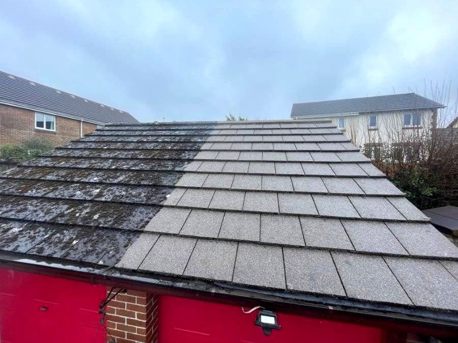 Devon house roof after professional moss removal and biocide treatment